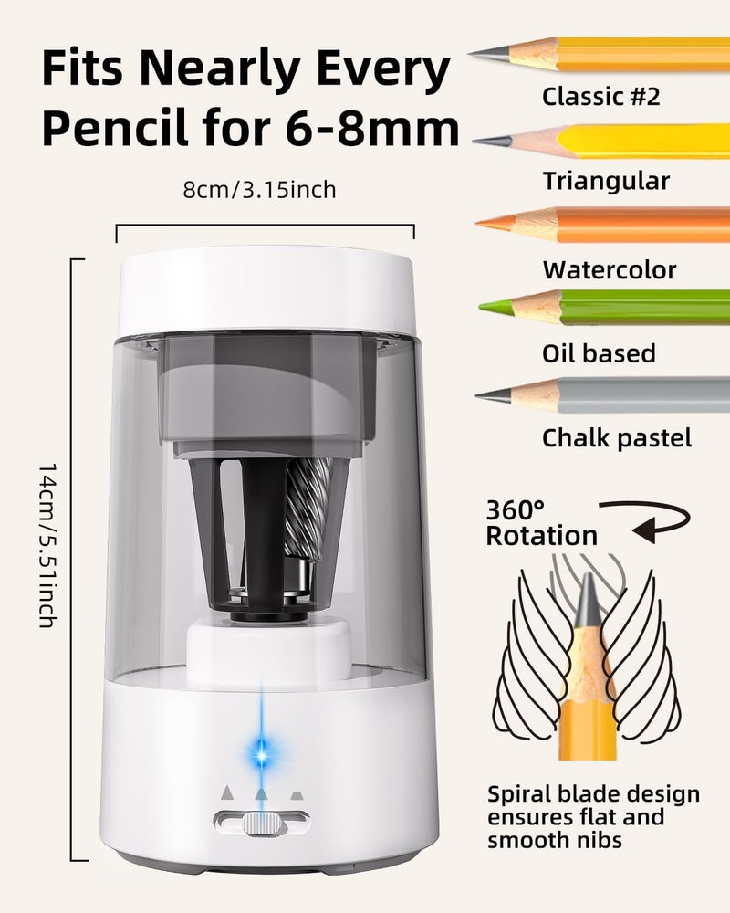 Zmol Electric Pencil Sharpener for Colored Pencils, Rechargeable Hands-Free Pencil Sharpeners,Fully Automatic Robot Pencil Sharpener, Auto in & Out, Pencil Sharpeners for Kids Home - Image 5